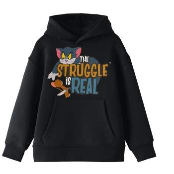 Tom And Jerry The Struggle Is Real Vintage Characters Boy's Black Sweatshirt