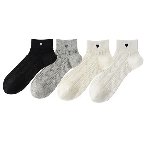 Anna-Kaci 4 Pairs Women's Heart Pattern Breathable Short Crew Socks Soft Stretch Knit Design Multiple Color Options - 1 of 4