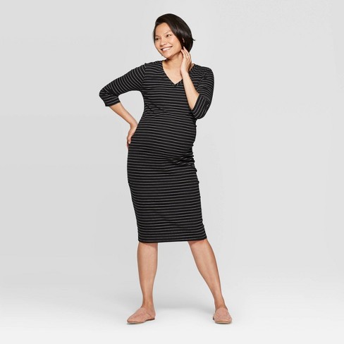 3/4 Sleeve Ribbed T-shirt Midi Maternity Dress - Isabel Maternity