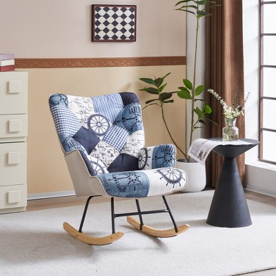 Ferpit Upholstered Wingback Rocking Chair With Rubberwood Rockers   GUEST 0fca8f9d Ac93 4f18 829a 42dedb3c0184