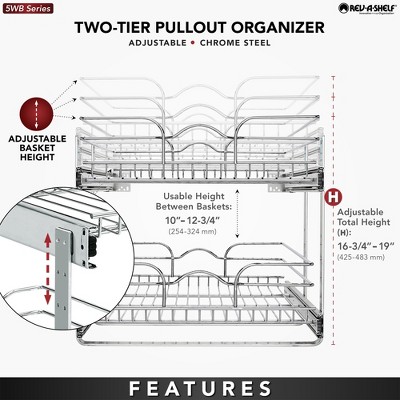 Rev-A-Shelf Pullout 2-Tier Basket Organizer for Kitchen or Vanity Cabinets, 18 x 22 In, 5WB2-1822CR-1 — фото 4