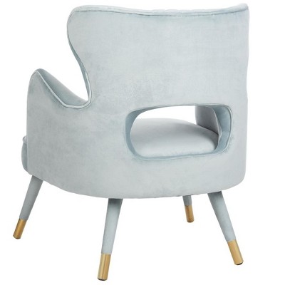 Slate Blue Velvet & Gold Wingback Transitional Accent Chair