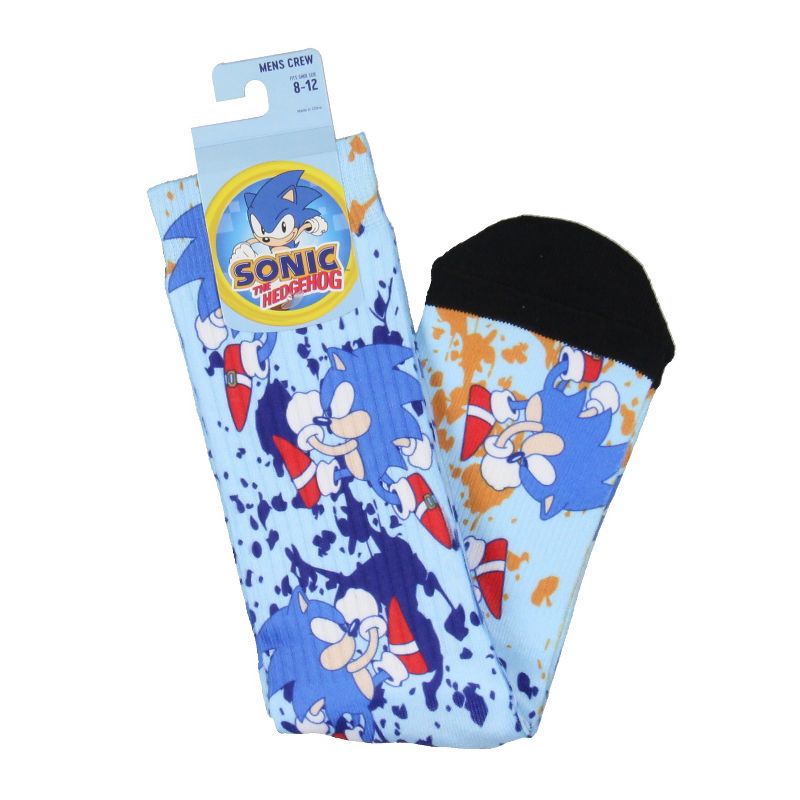 Sega Sonic The Hedgehog Running Color Splatter Sublimated Crew Socks Mid-Calf Blue, 4 of 5