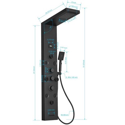 Black Stainless Steel 51.57'' Shower Panel with Rainfall and Waterfall Shower Heads