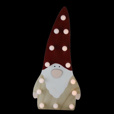 Northlight 16” Red and Beige Battery Operated LED Lighted Wooden Santa Gnome Figurine