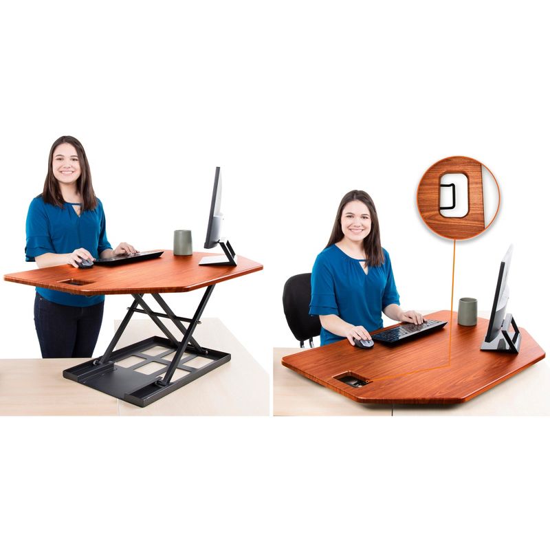 X-Elite Premier Corner Standing Desk Converter with Pneumatic Height Adjustment – Cherry – Stand Steady, 2 of 11