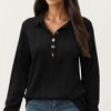 Anna-Kaci Women's Collared Long Sleeve Button-Up Top with Textured Knit Design - 3 of 4
