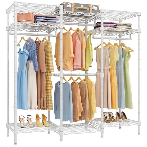 Metal Clothes Display Rack Free Standing Garment Clothing Rack with Wooden  Shelves Cover Heavy Duty Closet Hanging Rack Gold,59