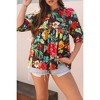 Amaryllis Women's Floral Embroidered Babydoll Blouse Half Sleeve Relaxed Fit Boho Top - 2 of 4