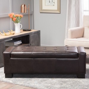 Modern Upholstered Guernsey Ottoman Leather PU Storage Ottoman Traditional for living room-Christopher Knight Home - 1 of 4