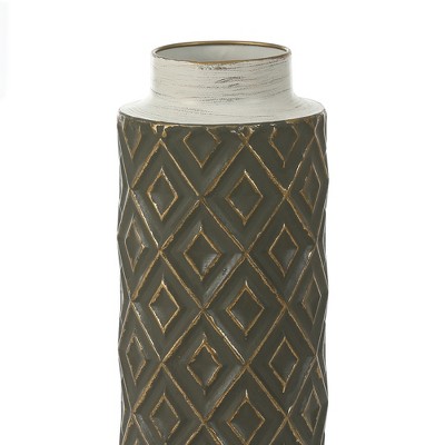 Mid-Century Distressed Black and White Metal Vase Duo