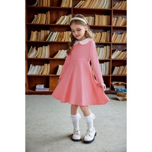Arshiner Girls Long Sleeve Dress Casual Vintage Peter Pan Collar Swing Party Dress Age 7-18 Years - 1 of 3