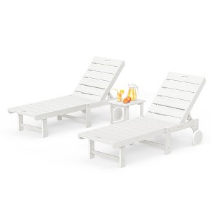 Patio Chaise Lounge Chair Outdoor, HDPS Material, Outdoor Pool Lounge Chairs with 5-Position Backrest, with Wheels for Outside, Poolside, Beach - 1 of 4