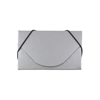 JAM Paper Colorful Business Card Holder Case w/Round Flap Matt Silver Chipboard 369031721