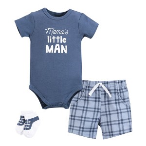 Hudson Baby Infant Boy Bodysuit, Short and Sock, Mamas Little Man - 1 of 4