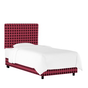 Kids Printed Upholstered Bed Queen Black/Red Plaid - Pillowfort