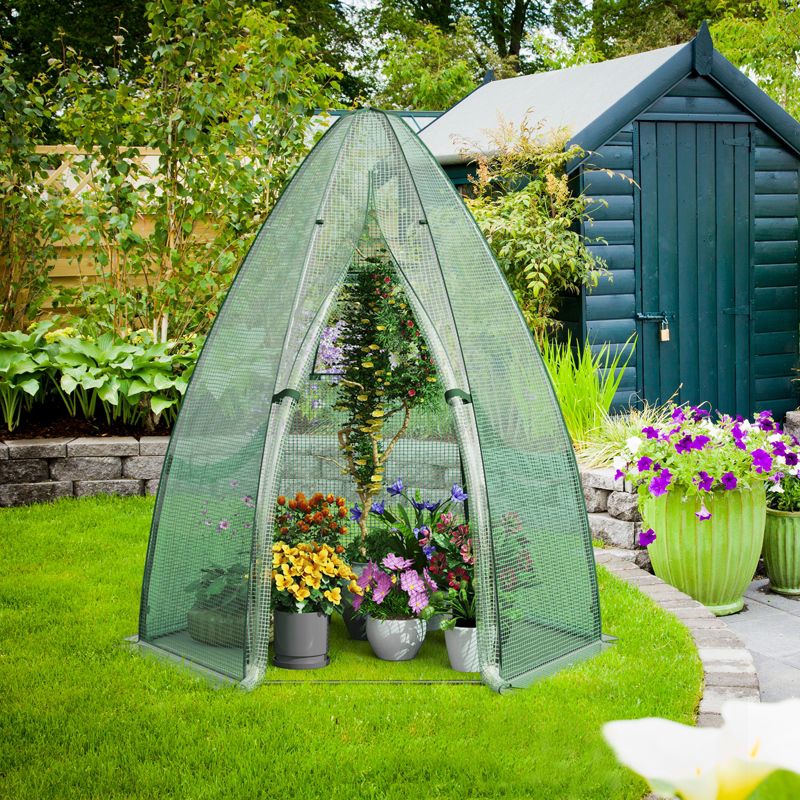 Tangkula 63” x 63” x 72” Walk-In Greenhouse with Roll-Up Window & Door Hexagonal Green House with Metal Frame & Waterproof PE Cover, 3 of 11