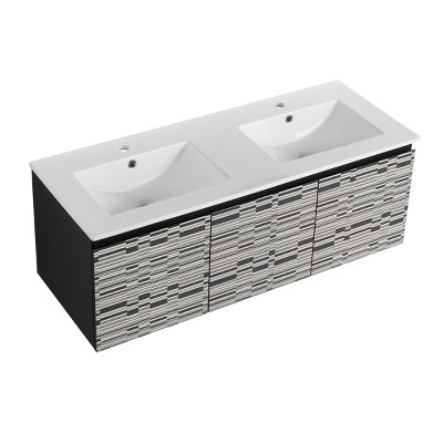 ChicFurnit Bathroom Storage Cabinets Floating Vanity With Soft Close Geometry Doors And Modern Storage For Homes, Black, 47.6"*18.3"*17.3"