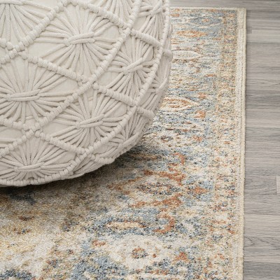 Hiero Cream and Terra Persian Border Low-Pile Washable Rug