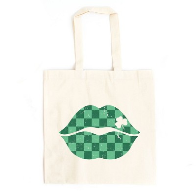 City Creek Prints St Patty's Lips Canvas Tote Bag - 15x16 - Natural