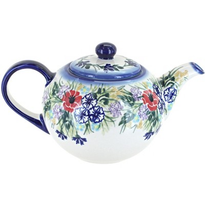 Blue Rose Polish Pottery Summer Garden Large Teapot