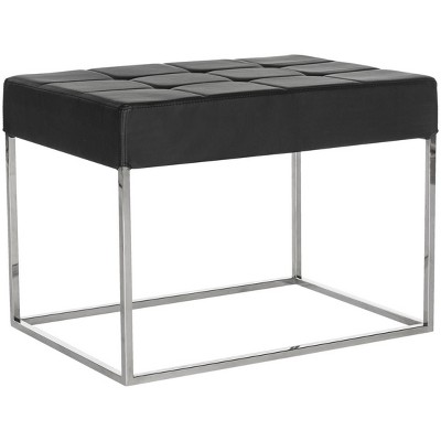 Roitfeld Black Tufted PU Leather Ottoman with Chrome Frame