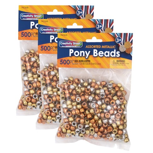 Creativity Street® Pony Beads, Gold, Silver & Copper, 6 Mm X 9 Mm, 500 Per  Pack, 3 Packs : Target