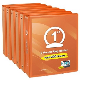 Itopfox 3 Ring Binder with Clear View Cover, Holds 200 Sheets of US Letter Size Paper, 6 Pack in Vibrant Orange for Office & Classroom Organization - 1 of 4