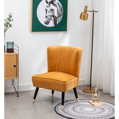 Gold Velvet Upholstered Accent Chair with Black Legs