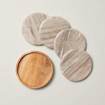 Round Wooden Coasters Set of 6 Wood Coasters Set Kitchen Coasters