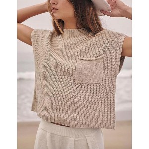 Garvee Womens Tops Short Sleeve Sweater Vest Trendy Cotton Knit Pullover Tank Top Crew Neck Ribbed Knit Vests - 1 of 4