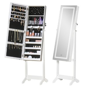 HOMCOM Floor Standing Jewelry Cabinet with LED Light, Lockable Jewelry Organizer with Full-Length Mirror, and 4 Adjustable Angles - 1 of 4