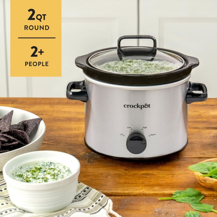 Crock-Pot 2qt Manual Slow Cooker - Stainless Steel: 3 Settings, Reheat & Warmer, Stay-Cool Handles, Dishwasher-Safe Parts, 6 of 7