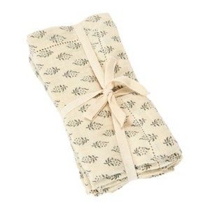 Storied Home Cotton Napkins with Printed Floral Pattern, Charcoal & Cream Color, Set of 4 - 1 of 4