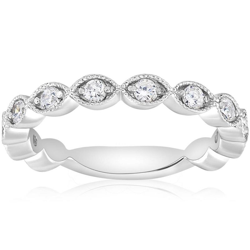 Pompeii3 3/8ct Vintage Diamond Stackable Wedding Ring Womens Stackable Band 14k Gold, 1 of 4
