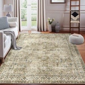 Vintage Area Rugs for Living Room, Washable Carpet Indoor Non Slip Large Area Rugs, Soft Low Pile Rug Foldable Floor Rug - 1 of 4