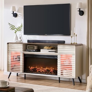 SinCiDo 70" Fireplace TV Stand, for 80" TV, w/ 36" Electric Fireplace, Remote Control, 3D Types of Flames & LED Lights, Slatted Sliding Doors,Drawers - 1 of 4