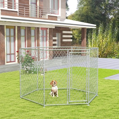 Outdoor Chain Link Dog Kennel with Lockable Gate,Heavy Duty Metal Pet Run for Medium to Large Dogs - LAOTIES