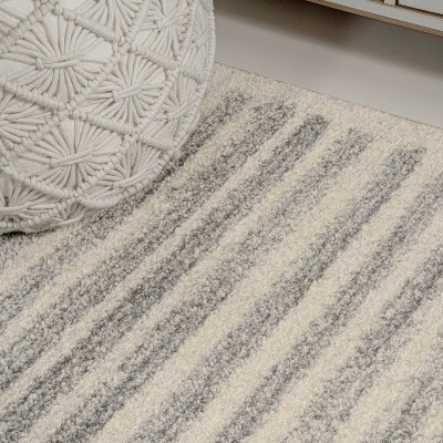 Khalil Cream and Gray Striped Synthetic Runner Rug 2'-2" X 8'