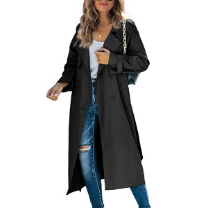 Imily Bela Womens Windproof Double Breasted Classic Lapel Slim Long Trench Coat with Belt - 1 of 4