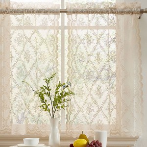 HLC.ME Isabella Floral Rod Pocket Lace Semi Sheer Voile Short Cafe Tiers for Small Windows - 1 of 4