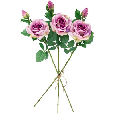 Set of 6 Purple Real Touch Artificial Rose Stems