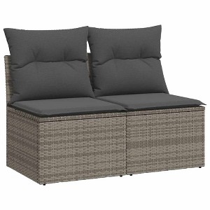 vidaXL Garden Sofa Set Grey Poly Rattan, Powder-Coated Steel, 100% Polyester - 1 of 4