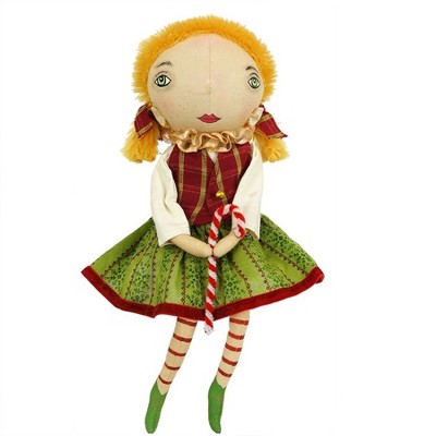 Gallerie II 16.5" Gathered Traditions "Pattie" Elf Girl Decorative Christmas Figure with Dangling Legs