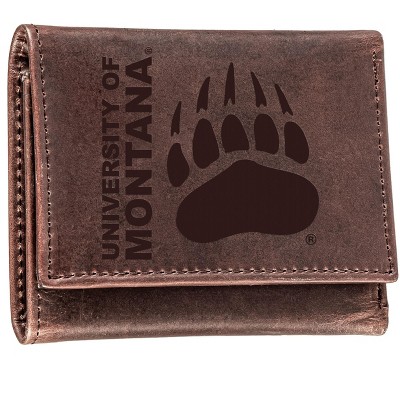 Evergreen NCAA Montana Grizzlies Brown Leather Trifold Wallet Officially Licensed with Gift Box