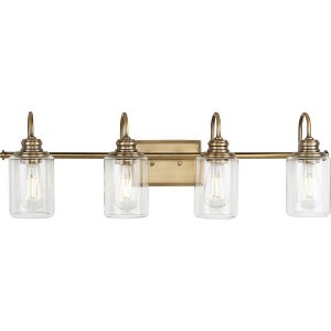 Progress Lighting Aiken 4-Light Bath Vanity Light, Vintage Brass, Clear Glass Shade - 1 of 2