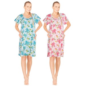 JEFFRICO Womens 2 Pack Nightgowns Short Sleeve Sleepwear Soft Pajama Dress Nightshirts - 1 of 4