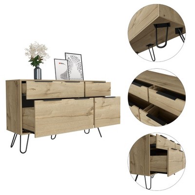 Light Wood Double Dresser with Hairpin Legs and Soft Close Drawers