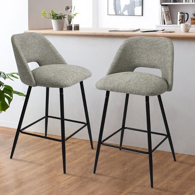 Counter Height Stools for Kitchen Island Set of 2, Upholstered Armless Bar Chairs with Backs, Fabric Seats on Black Metal Frame-The Pop Home