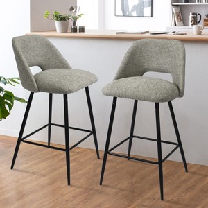 Counter Height Stools for Kitchen Island Set of 2, Upholstered Armless Bar Chairs with Backs, Fabric Seats on Black Metal Frame-The Pop Home - 1 of 4